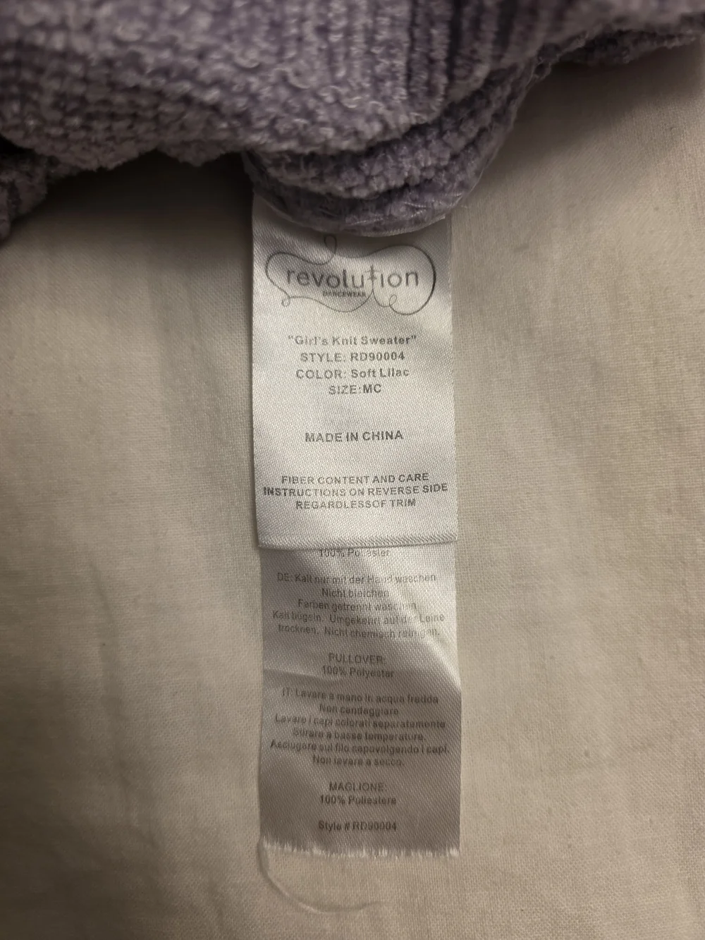 Revolution Girls' Knit Sweater - Soft Lilac